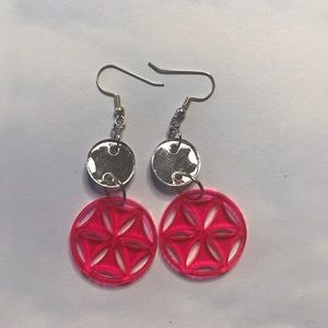 Fluorescent Pink Seed of Life Acrylic Earrings